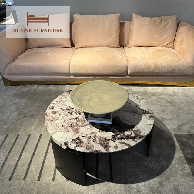 Combination Living Room Stainless Steel Coffee Table Nordic Design Postmodern Marble Round Coffee Table