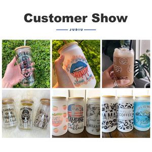Vetro della lattina di birra di sublimazione del magazzino degli Stati Uniti 12oz 16oz 25oz personalizzato chiaro caffè smerigliato tazza di birra in vetro con coperchio di bambù e paglia - Product Image 5