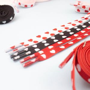 Flat Polyester Heart Print Shoelaces - Custom Red Black White Colors 8mm Wide Sporty Casual Footwear <b>Accessory</b> - Product Image 1