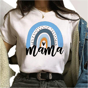 <span class=keywords><strong>Camiseta</strong></span> de verano Momlife al por mayor con diseño de moño despeinado y calavera superpuesta, estampada en tela de poliéster tejida con transferencia térmica - Product Image 3