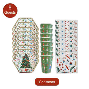 <span class=keywords><strong>Kit</strong></span> de <span class=keywords><strong>vaisselle</strong></span> <span class=keywords><strong>jetable</strong></span> pour fête de Noël en papier pour 8 invités, assiettes, gobelets, serviettes, par Party Maker 616243 - Product Image 1