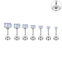 1 Paire de Clous d'Oreille Piercing Body en Acier Inoxydable Chirurgical 316L, 20G, Pierre de Verre Blanche, Dos Plat, Filetage Externe, Bijoux