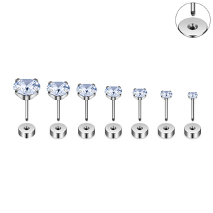 Un Paio di <span class=keywords><strong>Orecchini</strong></span> a Perno per Piercing con Fondo Piatto in <span class=keywords><strong>Acciaio</strong></span> Inossidabile <span class=keywords><strong>Chirurgico</strong></span> 316L, Calibro 20G, Pietra di Vetro Bianca, Filettatura Esterna - Product Image 2