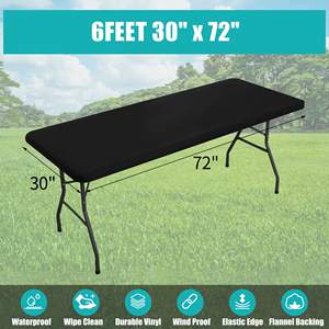 6FT không thấm nước wipeable bảng bao gồm hình chữ nhật đàn hồi được trang bị flannel được hỗ trợ Vinyl Khăn trải bàn cho trong nhà, ngoài trời, dã ngoại - Product Image 5