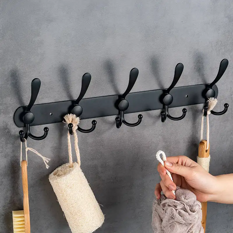 Factory custom new design 5 hooks rack wall mounted stainless steel hanging rack hooks 5 cloth hooks