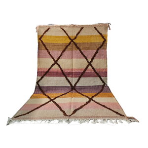 Tapis berbère marocain traditionnel fait main en laine Zanafi, motif floral, écologique, réversible, moderne, bohème, lavable, antidérapant pour salon - Product Image 1