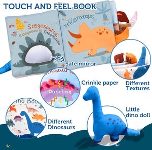 Libros 3D Touch and Feel para bebés de 0-12 meses personalizados con muñeco Dino, regalo de Navidad para recién nacidos, libros de tela para bebés, Juguetes - Product Image 3