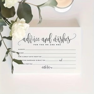 Paquete de 50 Tarjetas de Consejos y Deseos para Bodas, Diseño con Escritura a Mano, Tarjetas de Felicitación para Despedida de Soltera y Recepción de Boda - Product Image 2