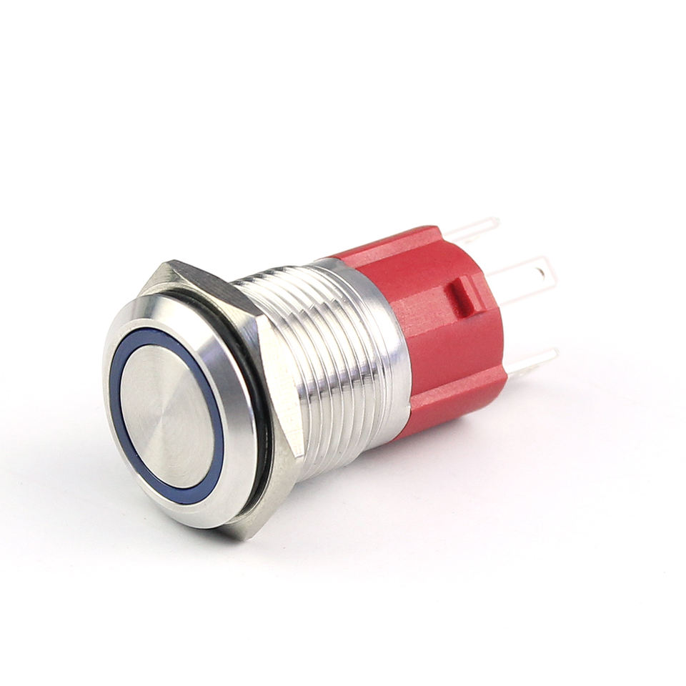 Heavy Duty 20A 12Vlot Waterproof Pushbutton Switch 4Pin ON-OFF 16MM Flat Button Marine Push Button Light Switch with Ring LED