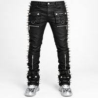 DiZNEW Maßgeschneiderte Herren Streetwear Jeans mit seitlichen Nieten, gewachst, mehrere Taschen, gestapelte Denim-Hose, Cyber Goth