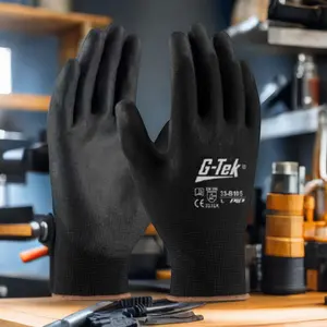 No. 33-B105 siyah sürekli dokuma koruyucu eldivenler yüksek kaliteli PU malzeme