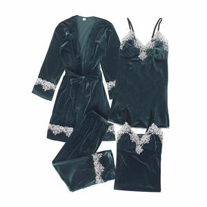 4 pezzi in <span class=keywords><strong>velluto</strong></span> con bretelle camicia da notte da <span class=keywords><strong>donna</strong></span> <span class=keywords><strong>pigiama</strong></span> da <span class=keywords><strong>donna</strong></span> - Product Image 2