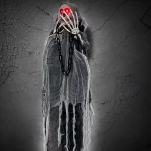 Decoración de Halloween: Esqueleto Fantasma Colgante con Ojos Rojos LED, Gasa Desgarrada y Cadena, Accesorio para Casa Embrujada - Product Image 2
