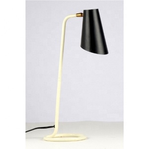 Mid Century Modern Metal <b>Table</b> Lamp Black Shade Cream Base Geometric Design Indoor Home Decor - Product Image 1