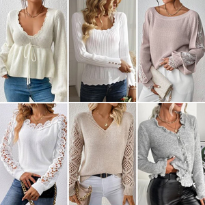 เสื้อสเวตเตอร์ไหมพรมผู้หญิง แขนยาว คอกลม แฟชั่นลำลอง ฤดูใบไม้ร่วง-ฤดูหนาว ปี 2023 จาก Supplier ลดราคา - Product Image 3