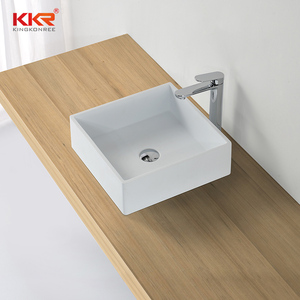 Vasque de salle de bain moderne en surface solide avec meuble, design minimaliste, à poser en surélevé - Product Image 1