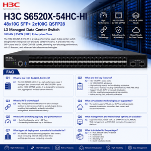 S6520X-54HC-HI H3C 48x10G SFP + 2x100G QSFP28ศูนย์ข้อมูลที่จัดการ L3อีเธอร์เน็ตสวิตช์ VXLAN EVPN IRF องค์กร - Product Image 6