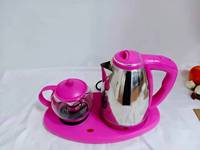 Théière en verre bouillant, théière en verre combinaison théière en acier inoxydable avec plateau ensemble bouilloire électrique en verre