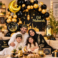Kit de Décoration de Fête Islamique avec Ballons en Latex, Arche Eid Mubarak, Arche en Aluminium Motif Lune et Étoile, Toile de Fond Motif Château