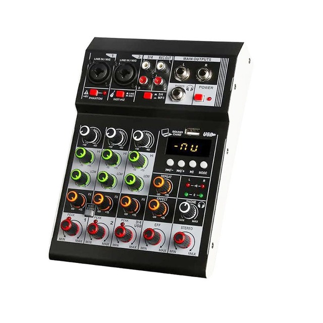 4 Channel Audio Mixer with Usb Recording 4 Kanal Usb 4in 4out Phantom 4 Canales Usb Dj Sound Mixing Console for Live Broadcast