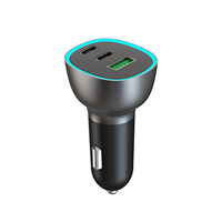 Cargador de Coche GC03 Dual PD30W 12-24V con Monitoreo de Voltaje, Salida Total de 45.5W, Luz Ambiental LED RGB, 2 Puertos USB-C + 1 Puerto USB-A