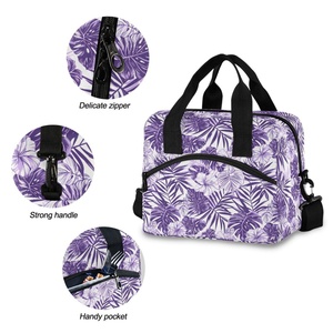 Sac à déjeuner isotherme pliable et imperméable pour femme, en nylon, avec motif de feuilles tropicales, impression personnalisée, faible MOQ, avec bretelles - Product Image 5