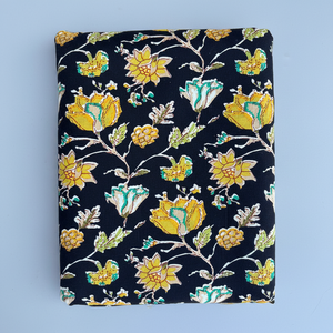 Tissu indien en coton fait à la main pour la confection de robes, fleurs jaunes, impression de blocs, pour femmes, enfants, artisanat ethnique, tissu léger - Product Image 1