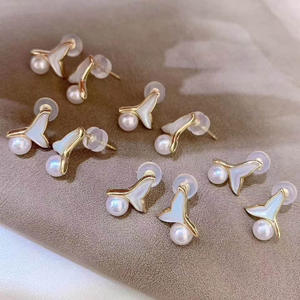 20621 S925 Silver DIY <b>Pearl</b> <b>Earrings</b> 6-8mm Beads with Empty Support Fish Tail 2021 New Collection Elegant DIY Jewelry Accessory - Product Image 4
