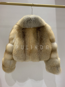 Lussuosa Giacca <span class=keywords><strong>Invernale</strong></span> da <span class=keywords><strong>Donna</strong></span> in Pelliccia di Volpe con Collo Ampio, Cappotto Traspirante in Vera Pelliccia di Volpe Dorata - Product Image 4