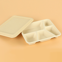 Boîtes à lunch multi-compartiments jetables biodégradables avec couvercle Boîtes à emporter en fibre de bambou Conteneurs de restauration rapide Passe au micro-ondes