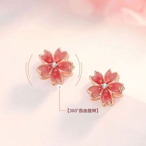 Peach Blossom <b>Stud</b> <b>Earrings</b> for Women Cubic Zirconia <b>Earring</b> Rotating 925 Sterling Silver Needle Spinning Flower <b>Stud</b> <b>Earrings</b> - Product Image 6