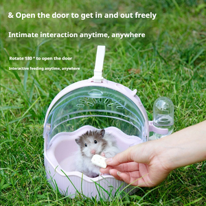 Pembawa hewan kecil portabel dengan botol air kandang <span class=keywords><strong>Hamster</strong></span> Mouse kotak perjalanan pola Solid jenis penutup bernapas untuk hewan peliharaan