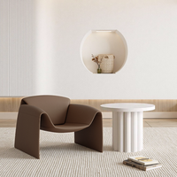 Fauteuil de détente en bois massif Wabi-Sabi, canapé simple moderne avec pieds en métal et revêtement en cuir PU pour la maison, le salon, le balcon