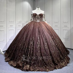 Платье Jancember LSMU150 коричневое, блестящее, бальное, с открытыми плечами, для выпускного вечера, квинсеаньеры, роскошное вечернее платье - Product Image 2