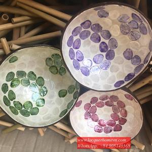 Vietnam Mother of Pearl Lacquer Coconut Bowls, Leaf Flower Seashell Coconut Bowl HT527 - Product Image 4