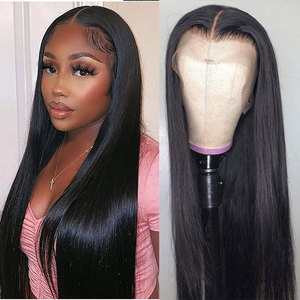 Perruque Lace Front en Cheveux Humains Brésiliens 13x4, Dentelle Transparente, Longue et Lisse, Noir Naturel, Densité 180%, Perruques Faite à la Main pour Femmes - Product Image 3