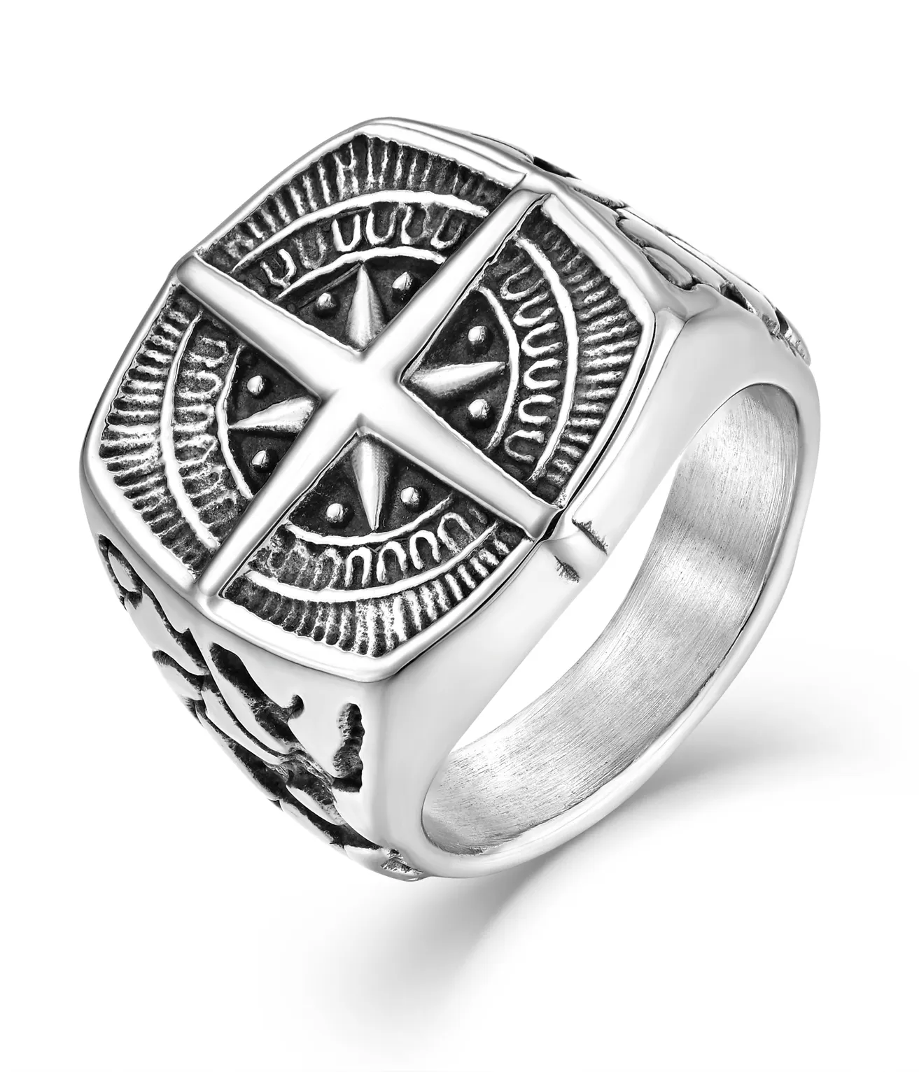 Wholesale Custom Logo Vintage Compass Men Ring Wholesale Stainless Steel Rings for Men Fashion Jewelry Accessories