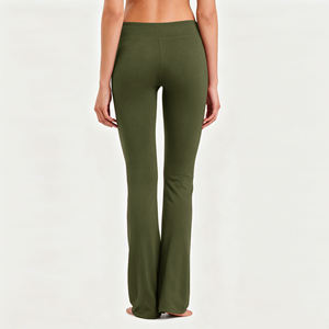 High Waist Full Length Seamless <b>Flared</b> Leg Yoga <b>Leggings</b> Solid Olive Green Women's Activewear Pants - Product Image 5