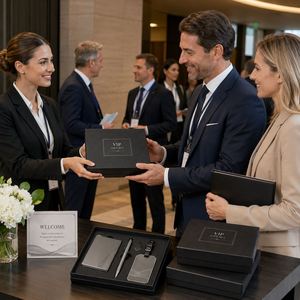 Set Corporativo VIP para Conferencias con Logotipo Personalizado, con Porta Tarjetas Metálico, Bolígrafo, Pin de Solapa, Etiqueta para Equipaje y Caja de Regalo - Product Image 2