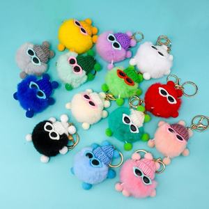 Cute 8CM Sleeping Baby Doll Keychain Pompom Rabbit Fur Ball <b>Key</b> <b>Chain</b> Fluffy Car Keyring Bag Charm Gift Plush Fur Keychain - Product Image 6