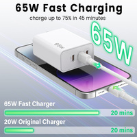 Chargeur d'ordinateur portable certifié CE FCC ETL 65W Gan, triple port USB C, charge rapide, chargeur mural intelligent et sûr avec circuit intégré pour ordinateur portable et iPhone
