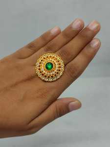 Luxury Round <b>Green</b> Crystal <b>Ring</b> Gold Plated Double Halo Teardrop Cubic Zirconia Statement Ethnic Fashion Wholesale Jewelry <b>Ring</b> - Product Image 2