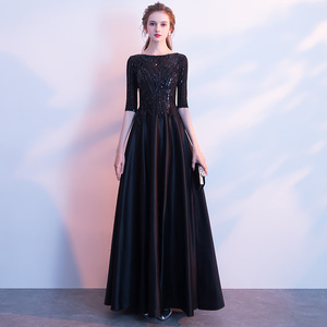 Women's Evening Gown Boat Neck Sequined <b>A</b>-<b>Line</b> Long <b>Dress</b> For Party Host Performance - Product Image 1