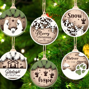 Decorazioni Natalizie <span class=keywords><strong>in</strong></span> <span class=keywords><strong>Legno</strong></span> 3D, Etichette <span class=keywords><strong>in</strong></span> <span class=keywords><strong>Legno</strong></span> per <span class=keywords><strong>Albero</strong></span> di Natale, Ornamenti Incisi a Laser <span class=keywords><strong>da</strong></span> Appendere, Decorazioni Festive - Product Image 1