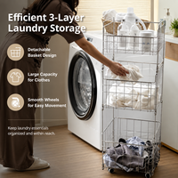 Chariot de rangement à roulettes détachable à 3 niveaux en acier inoxydable 304, grande capacité, avec paniers pour livres, jouets, linge, salle de bain, chambre