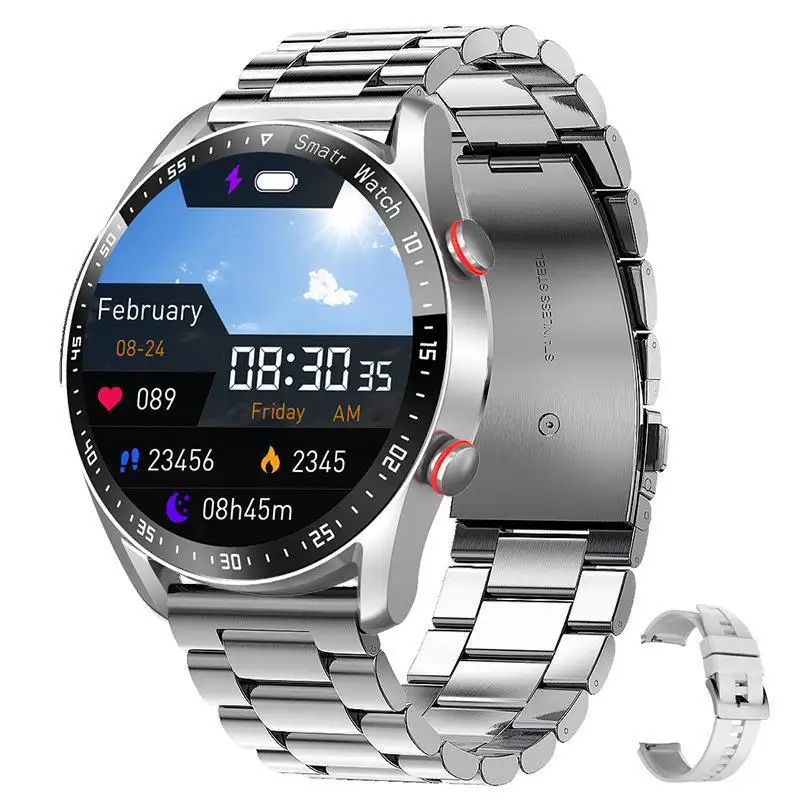 Orologio sportivo Smart in acciaio inox IP67 impermeabile in metallo da uomo con display rotondo Smart Watch con cinturino in acciaio inossidabile