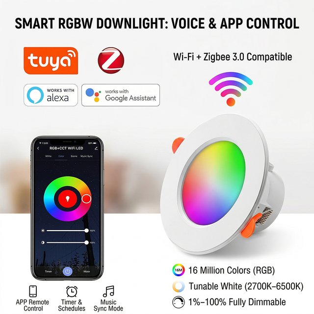Wholesale Custom Modern Aluminum Smart Ceiling Light WiFi+Zigbee Tuya App Remote Control CCT Dimmable Recessed LED Indoor Light