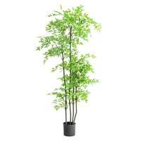 Plante artificielle Nandina verte en PVC, arrangement décoratif de bonsaï sur pied à thème bambou pour les espaces domestiques et commerciaux