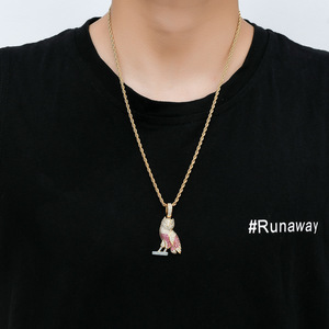 Collier en acier inoxydable Offre Spéciale inspiré des animaux avec pendentif oiseau hibou plaqué or et zircon CZ cadeau créatif de style Hip <span class=keywords><strong>Hop</strong></span> - Product Image 4