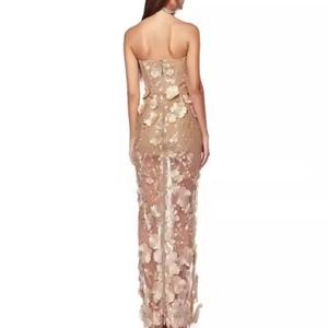 Nouvelle robe de soirée pour femme, design automne, haute qualité, sexy, sans bretelles, vintage, avec broderie florale, maxi, en dentelle - Product Image 3